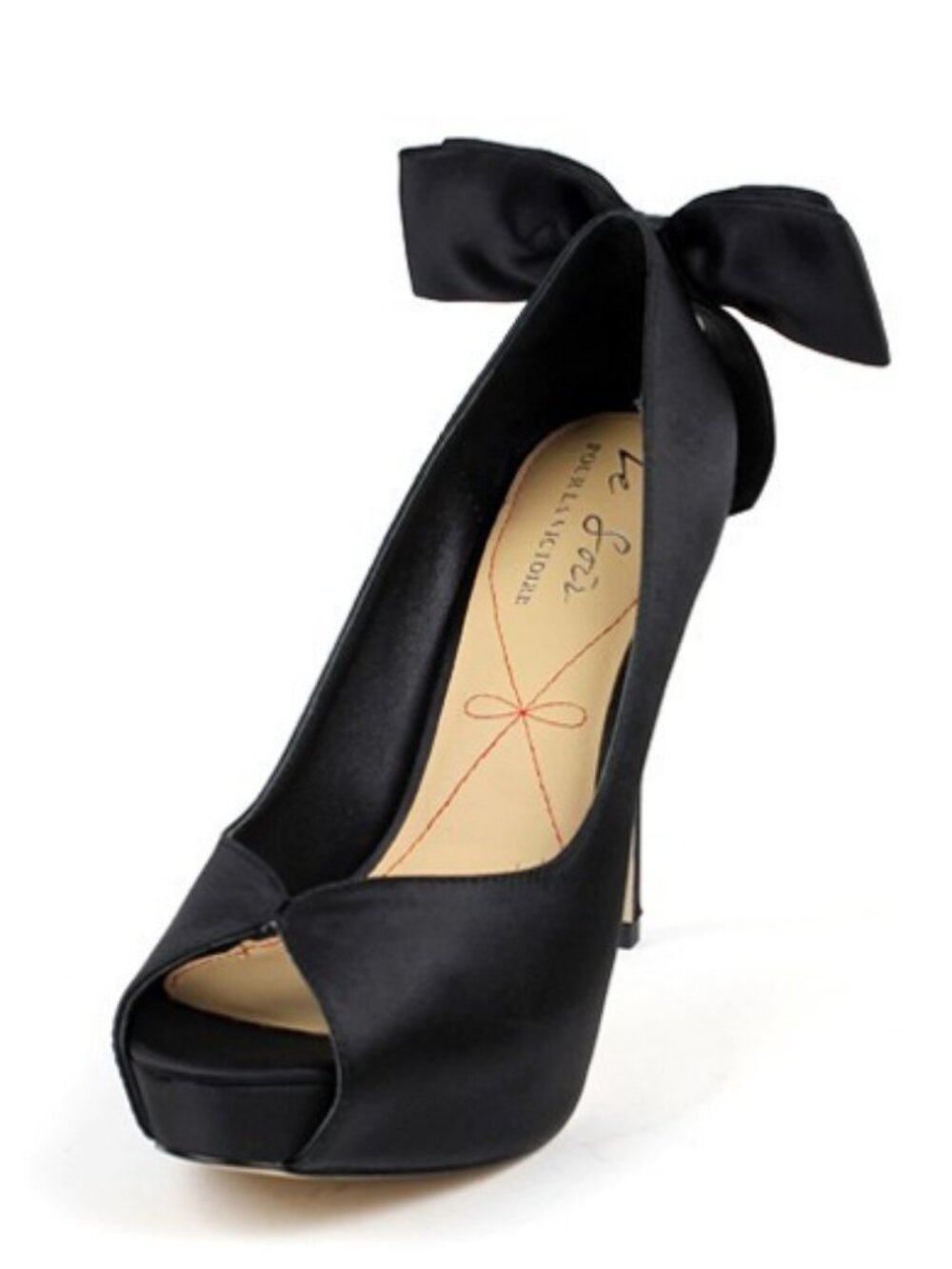 Pour La Victoire Cristella 2 Black Satin Peep Toe Pump